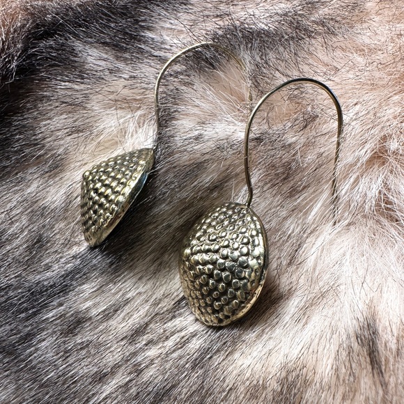 Vintage Domed Egyptian Studded Brass Dangle Earrings - Picture 3 of 4